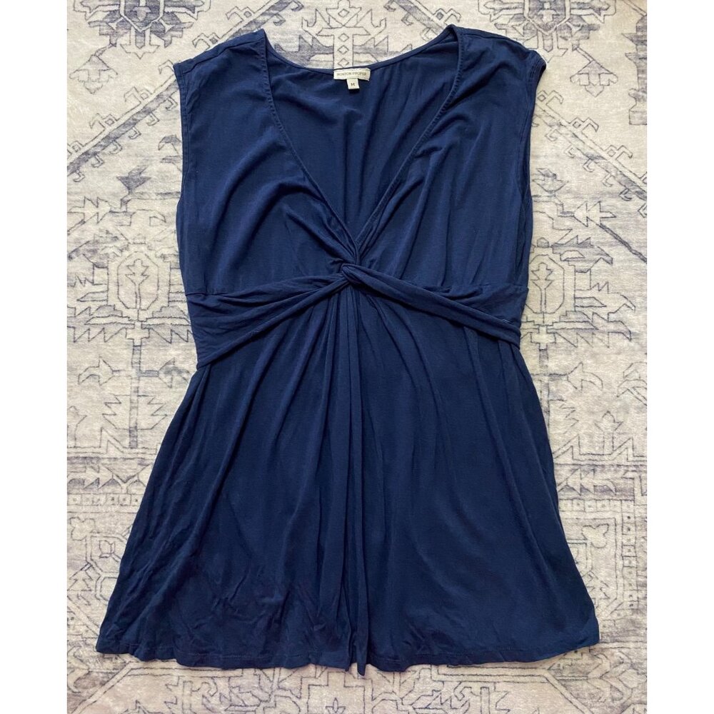 Boston Proper Navy Twist Front Sleeveless Tunic Top Womens Medium Soft Stretch